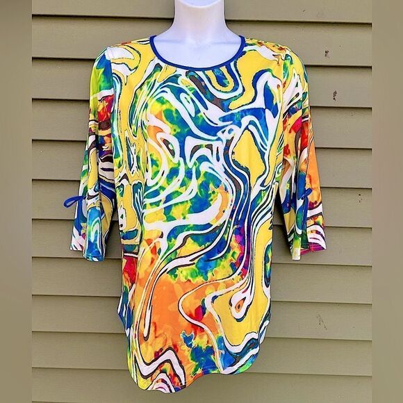 Multicolored Marble Printed Plus Size Top Size 1XL (N) - Picture 1 of 8
